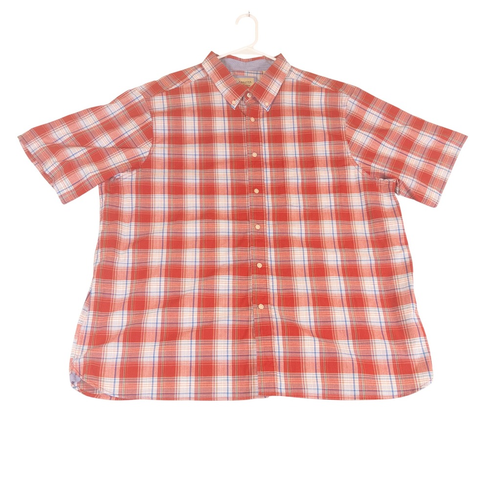 Haggar Mens 3X Red Plaid Short Sleeve Stretch Button Down Shirt Classic Fit